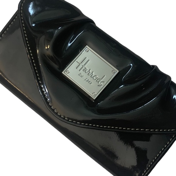 Harrods High Gloss Patent Leather Bifold Wallet in Deep Coal. Harrods 1849 EST. - Picture 2 of 6